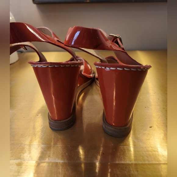 Orange Diane Von Furstenberg Wedge Sandals Size 9 - Picture 3 of 12